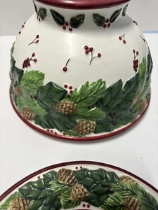 CHRISTMAS HOLLY Fits 22 oz Jar CANDLE SHADE W/ Plate Pinecones Pine Boughs - Picture 1 of 7