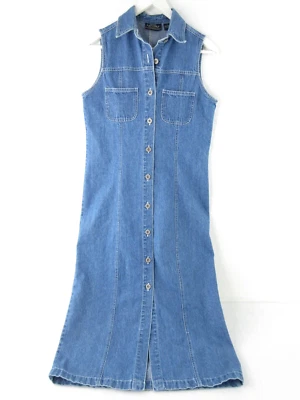 Sonoma Dress Women's S Blue Denim Sleeveless Jumper Maxi Ankle Long Button Front - Image 1 of 4