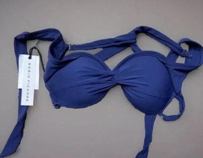 Robin Piccone Ava Ruched/Cross-Over Bikini Navy Large NWT EXCELLENT! - Image 1 of 4
