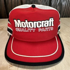 Vintage Motorcraft 3 Stripe Trucker Hat Snapback Cap 80s Made in USA Three Red - Picture 1 of 12