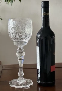 Very Large Crystal Glass Goblet Hand Cut, Floral Decor, Moser? - Picture 1 of 24