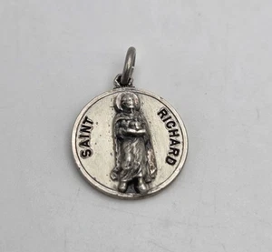 Vintage Glaubensbekenntnis Sterling Saint Richard religiöse Medaille Anhänger - Bild 1 von 5