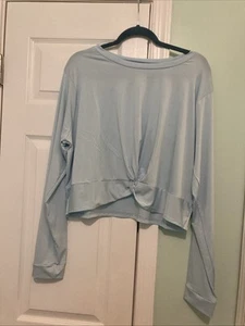 New Real-essentials Women’s Polyester Blouse Long Sleeve Tie Knot Lt Blue Sz 1X - Picture 1 of 6