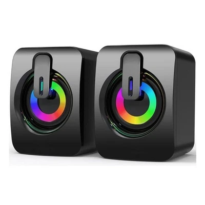 3.5mm USB Stereo Surround Wired Speakers With RGB Light Loudspeakers For PC - Image 1 of 4