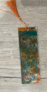 Bookmark laminated Original Gelli Print With Ink Flowers 6cm X 18cm Tassel - Picture 1 of 3