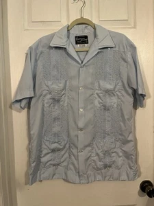 Vtg. Guayaberas Campos Shirt Mens Size 40 Baby Blue Copacabana Four Pockets - Picture 1 of 9