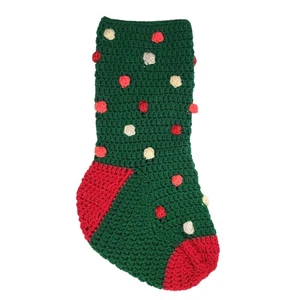 Medias de Navidad Crochet 20" Verde Rojo Crema Tejidas a Mano Vacaciones Retro Country - Imagen 1 de 4