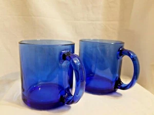 Cobalt Blue Glass Coffee Cup Mug Set of 2 - Picture 1 of 9