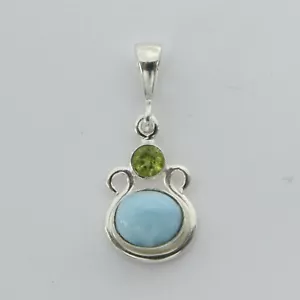 Colgante de peridoto LARIMAR ovalado azul caribeño y verde - plata esterlina 925 #701 - Imagen 1 de 3