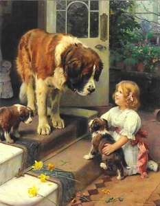 Postal de colección Arthur Elsley REIMPRESIÓN Pixiluv Here He Comes Little Girl Bernard - Imagen 1 de 2