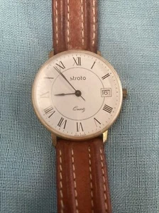 Rare Strato (Gaston) SwissQuartz Watch, Gold with Replacement Leather Band - Picture 1 of 6