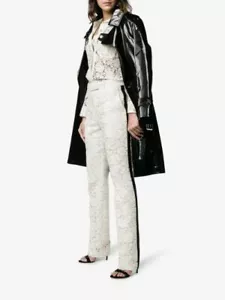 Pantalones CALVIN KLEIN 205W39NYC blanco marfil encaje negro a rayas pierna recta 0 36 XS - Imagen 1 de 9