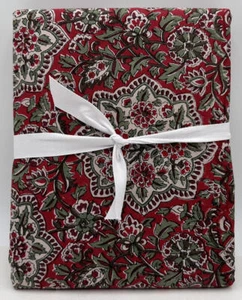 Pottery Barn Ria Floral Block Print Cotton Tablecloth ~ 70" x 126" ~ Red Multi - Picture 1 of 2