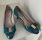 SALVATORE FERRAGAMO Blue Patent Leather Vara Bow Kitten heels Women’s Size 4.5/5