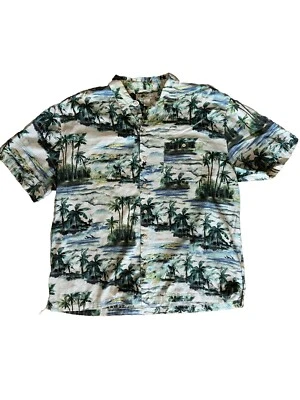 Joe Marlin Shirt Mens 3X Green White Hawaiian Rayon Palms Sailboat Adult XXXL - Image 1 of 4