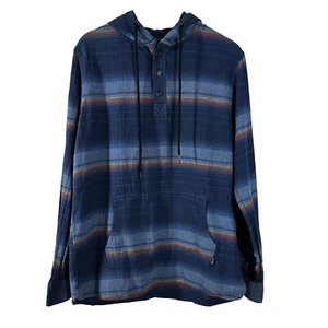 Valor Collective Men's Hoodie Blue Striped 100% Cotton Buttons Pullover Size M - Picture 1 of 9