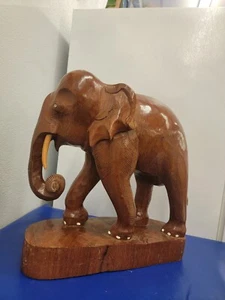 Vintage Large Wooden Hand Carved Mammoth Elephant Statue 18 Inches Tall 👁 Read. - Picture 1 of 15
