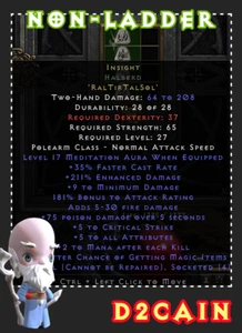 Diablo 2 SC⭐️Non-Ladder⭐️Made Insight Low/High Level⭐️PC/SWITCH/PS - Picture 1 of 1