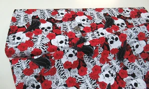 Fabric Traditions quilt-craft fabric SKULLS & RED ROSE, CROWS 8 yds (16737)Bolt - Picture 1 of 1