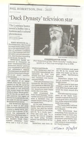 Phil Robertson Obituary - L.A.Times May 29, 2025-Duck Dynasty TV Star - Picture 1 of 1