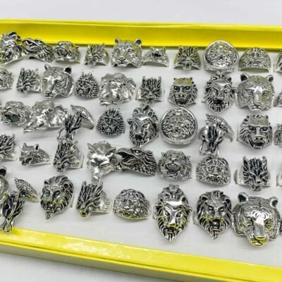Venta al por mayor 25 un./lote Retro Punk Motociclista Animal Tigre Joyería Anillos de Plata Antiguos Foto 1 de 4