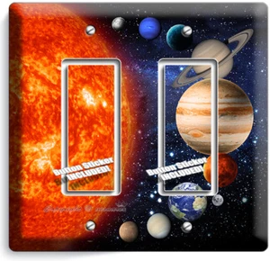 SOLAR SYSTEM SPACE PLANETS MOON STARS DOUBLE GFCI LIGHT SWITCH PLATE ROOM DECOR - Picture 1 of 1