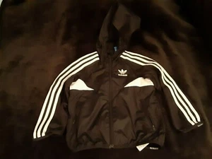 Adidas Unisex Kids 3-Stripe Black & White Hooded Windbreaker Jacket 2XS - Picture 1 of 7