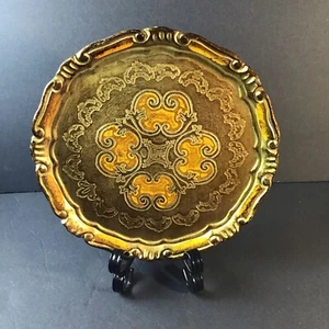 Vintage Florentine Gold Gilt Hand Painted Floral Wood Tray by Firenze Italia 9" - Picture 1 of 9