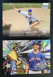 2022 Topps Stadium Club Chrom Refraktor Trophäe Jäger Degrom + Basis NY Mets - Bild 1 von 1