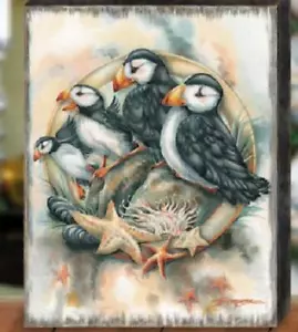 Jody Bergsma Puffins Bird Wood Block Art Made in USA Ocean Send the Clowns - Picture 1 of 1