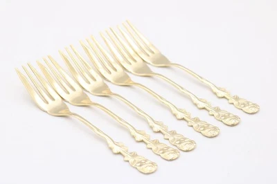 6x Hildesheimer Rose Kuchengabeln Gabeln goldfarben Japan Set Länge 14 cm - Bild 1 von 4