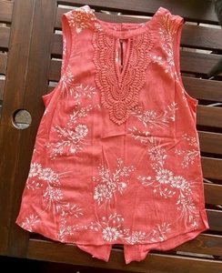 NWT Daniel Rainn Top Womens S Blouse Peach Floral Lace Back Flowy Career - Picture 1 of 4