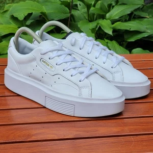 Adidas Sleek Super Womens Size 7.5 White Gold Athletic Leather Shoes Sneakers - Picture 1 of 9