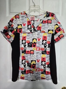 Disney Scrub Top Size XL-Black/Red Mickey Mouse w/Stretch Sides-Chest 24.5"/L27" - Picture 1 of 4