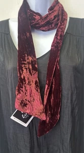 Echo Scarf Women's Burgundy Crushed Velvet 3" Wide Romantic Festival Holiday NEW - Picture 1 of 6