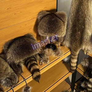 One Pc Adult Real Raccoon Fur Hat Trapper Hat Ushanka Ski Hunter Hat - Picture 1 of 12