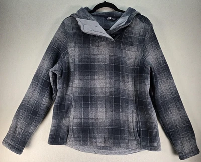 Pullover The North Face Crescent para mujer L azul gris a cuadros polar con capucha NF0A33RB Foto 1 de 4