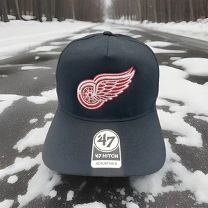 Detroit Red Wings Hat '47 Brand Hitch Promotional "Black OG Logo"  Cap H12 - Picture 1 of 8