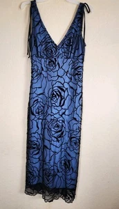 Vintage Dress Y2K Women L Blue Grunge vneck Fairy Coquette Femme Midi Flock - Picture 1 of 12