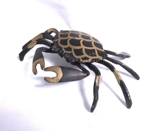 VTG Black & Brass Crab w/ Hinged Lid Ashtray or Trinket Box REMOVABLE INSERT - Picture 1 of 4