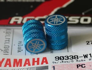 YAMAHA GENUINE WHEEL VALVE DUST CAP SET OF TWO BLUE KNURLED FINISH - Picture 1 of 3