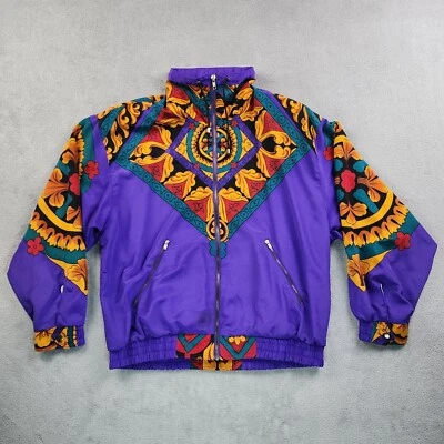 Chaqueta cortavientos vintage Preston & York para mujer grande púrpura floral cremallera completa acolchada Foto 1 de 4