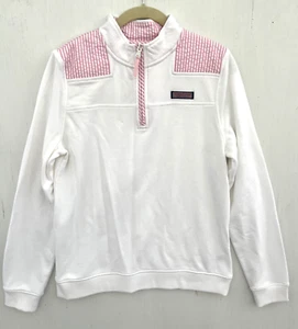 VINEYARD VINES The Shep Shirt 1/4 Zip Pullover White &Pink Seersucker Size XL 16 - Picture 1 of 4