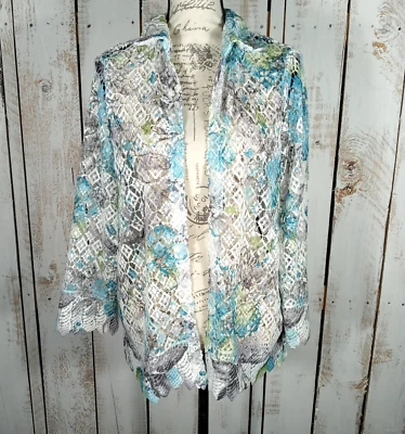 Cárdigan Alfred Dunner Frente Abierto Plumero Encaje Tejido Mujer Manga 3/4 Mediana Foto 1 de 4