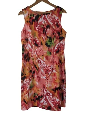 Colourful Shift Dress, Sleeveless, Knee Length, Pink & Orange Summer Size 12 - Image 1 of 4