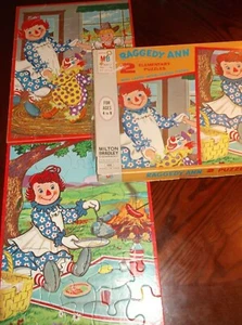 2 Vintage 1965 MB Raggedy Ann Puzzles Complete with Box #4500 - Picture 1 of 8