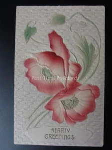 Embossed Poppy Postcard: HEART GREETINGS c1910 made in Germany No.39 - Picture 1 of 2