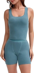 Conjunto corto sin mangas de entrenamiento grande bajo la nube de 2 piezas para mujer salón atlético cianita - Imagen 1 de 2