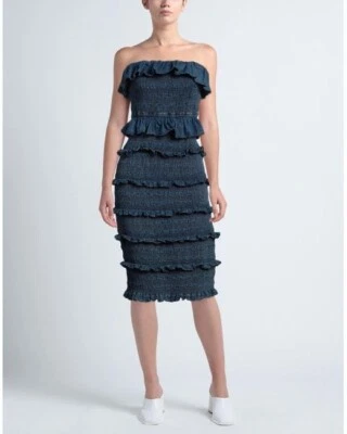 Vestido jeans Cleobella Ezra midi babado algodão azul tamanho M corpete sem alças - Imagem 1 de 4