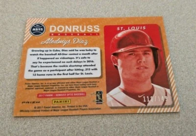 2017 Donruss Optic All Stars Prizm #AS15 Aledmys Diaz St. Louis Cardinals /149 - Image 1 of 2